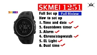 Review SKMEI 1251 full set up alarm, countdown, stopwatch