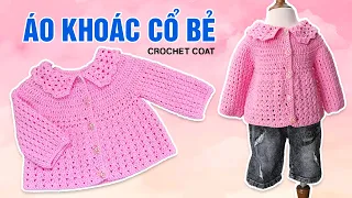 Bài 314: Móc áo khoác len cổ tròn size 1 tuổi | Crochet cardigan | Bi Do Handmade