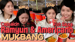 Super Spicy CAPSAICIN Ramyun & Fish Sauce Americao Mukbang! Watch out! #mamamoo #apink