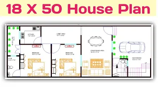 18 x 50 (100gaj) house plan with car parking 900sqft 2bhk house plan with car parking (Hindi/Urdu).