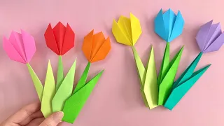 折り紙 簡単 可愛い チューリップ 花 折り方 Easy Origami Tulip 종이접기 튤립 Cute Paper Craft DIY 折纸 郁金香 оригами тюльпан