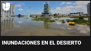 Un aeropuerto en pleno desierto cerrado por históricas inundaciones en Dubai