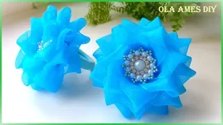 Канзаши/Цветы из органзы/Organza Ribbon Flower Tutorial/Flores de Organza/Ola ameS DIY
