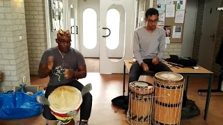 Patrick Ngambi playing the Djembé rhythm Akwaaba