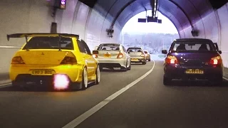 Mitsubishi Evo tunnel run - LOUD sounds and Accelerations