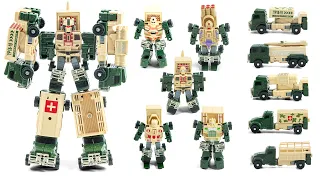 Military MobileTeam 5 Vehicles Deformation Robot Assemble MegaRobot Transformation