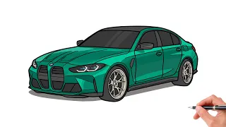 How to draw a BMW M3 G80 2021 / drawing bmw 3 series step by step