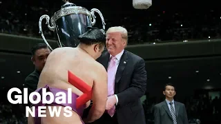 Trump becomes 1st U.S. president to watch sumo in Japan