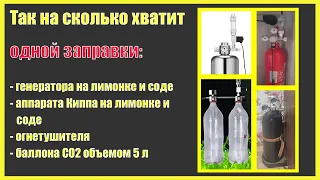 СКОЛЬКО прослужит на одной заправке 5 л баллон CO2, генератор на лимонке и соде, одноразовый баллон?