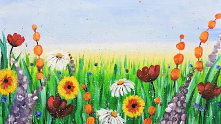 💐EP60- 'Spring Splatter Flowers' - Floral landscape acrylic painting tutorial