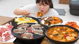 Mukbang🍚Soybean paste stew with young radish Kimchi Bibimbap! Overripe cucumber Kimchi, grilled beef