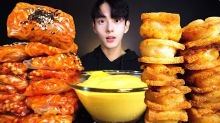 ASMR MUKBANG| 직접 만든 치즈 불닭쌈 불닭볶음면 불닭 버섯 멘보샤 먹방 & 레시피 FRIED SHRIMP MUSHROOM AND FIRE NOODLES EATING