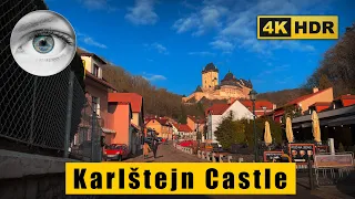 Karlštejn Castle (Hrad Karlštejn) walk 4k HDR - Short trip from Prague, Czech Republic 🇨🇿ASMR