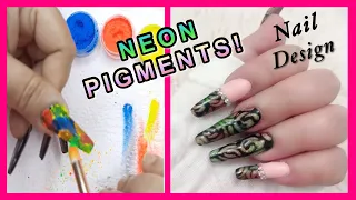 Neon Pigments Nail Art On Nail Extension | The Pigment Nail Art Trend | Gel Polish Nail Art