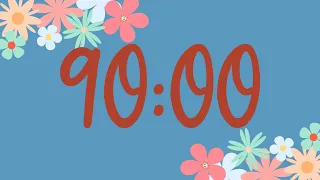 90 Minute Cute Spring Flower Classroom Timer (No Music, Fun Synth Alarm at End)