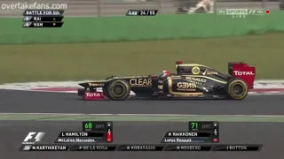 Kimi Raikkonen passing Lewis Hamilton for 7 minutes straight