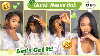 🤔HOW TO : SLEEK QUICK WEAVE W/ LEAVE OUT ON NATURAL HAIR | SHORT BOB LENGTH FT.#ULAHAIR