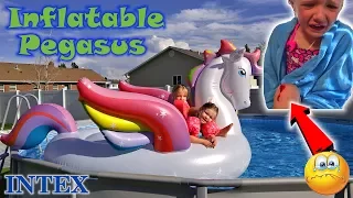 Trinity Cuts Knee Open in Pool with Intex Inflatable Mega Pegasus Toy - Bloody!