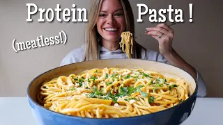 One Pot Creamy Garlic Protein Pasta MUKBANG! Meatless Protein Pasta with 40g Protein / Serving!