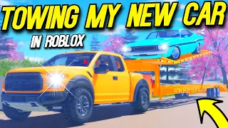 Picking up my NEW DODGE CHALLENGER on my TRAILER in Roblox!