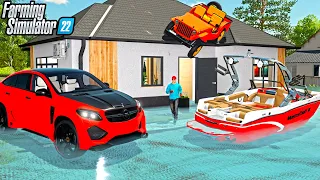 BOATING OVER CARS IN FLOOD WATER | Farming Simulator 22