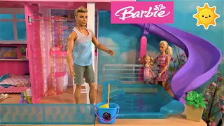 Barbie and Ken Stay at Home Story in Barbie Dream House with Annoying Chelsea and Movie Night