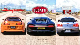 FH5 DRAG RACE! 1200Hp Toyota Supra Rz Vs Bugatti Chiron Vs 1270Hp Nissan GT-R Skyline