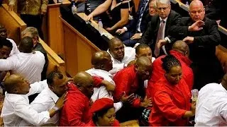 Chaos in the South African Parliament on Jacob Zuma's last State of the Nation Address [no comment]