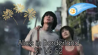 Alice in Borderland Season 1 & 2  side by side comparison