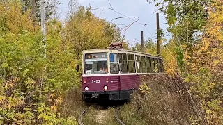 Осенний трамвайный маршрут 417 в Нижнем Новгороде. Трамваи КТМ-5, КТМ-19, БКМ Т811 «МиНиН»