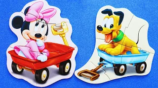 Минни Маус и Плуто играют вместе - собираем пазлы для детей с героями мультика Микки Маус