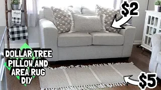 DOLLAR TREE WOVEN TASSLE AREA RUG AND THROW PILLOW DIY