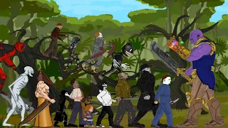 Thanos vs Predator, Pyramid Head, Jeff, Jason, Freddy, Pennywise, Tyrant, Scp096, Cartoon Cat, +More