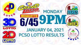 Lotto Result January 4 2021 (Monday), 6/45, 6/55, 3D, 2D | PCSO Lottery draw