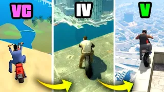 Jumping From The Highest Building By Bike In GTA Games (Evolution)