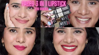 FACES 3 IN 1 LONG STAY MATTE LIPSTICK REVIEW AND SWATCHES OF 7/10 SHADES