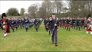 Battle of the Somme by Massed Bands of Scottish Highlands marching at Alness, Scotland April 2023