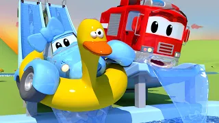 Der Streifenwagen in Autopolis -  Die Wasserrutsche - Lastwagen Zeichentrickfilme für Kinder 🚓 🚒