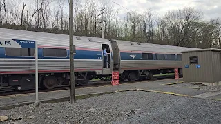 Amtrak #110 leads the westbound Pennsylvanian at Lewistown, PA (04/08/2024)