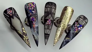 HOW TO: BLACK AND GOLD LINE WORK NAIL ART TUTORIAL | EASY GEOMETRIC NAILS DESIGN | NAILS FASCINATION