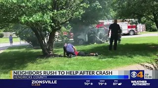Hendricks County neighbors rush to help 2 young men trapped after fiery crash