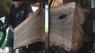 Sawing to create stunning wide sheets from teak logs || ASMRmachine sawmills.
