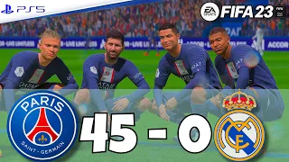 FIFA 23 PS5 - What happen if Ronaldo Messi Neymar Mbappe Haaland play together -PSG 45-0 Real Madrid