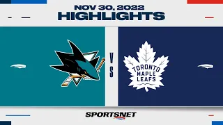 NHL Highlights | Maple Leafs 3 vs. Sharks 1 - November 30, 2022