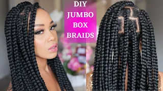 🔥How To: DIY JUMBO BOX BRAIDS RUBBER BAND METHOD / Beginner Friendly /Protective Style / Tupo1