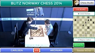 EXCITING BISHOP VS ROOK!!! CARLSEN vs ARONIAN | BLITZ NORWAY CHESS 2014