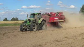 Уборка картофеля 2022 : Трактор Deutz-Fahr с комбайном Grimme SE 150-60 поднял песчаную бурю в поле