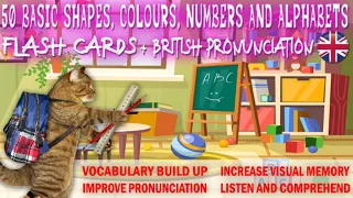 50 ABC ALPHABET, SHAPE, COLOUR, NUMBER FLASH CARDS IN BRITISH ENGLISH FOR KIDS / ENGLISH LEARNERS |