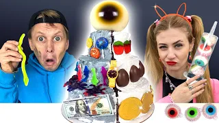 Giant Eyeball Jelly Cake Decoration Rich VS Poor Challenge 케이크 먹방 챌린지 Fun Mukbang by OM NOM