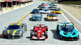 Ferrari F1 2004 Micheal Schumacher vs Bugatti Hypercars at Monza